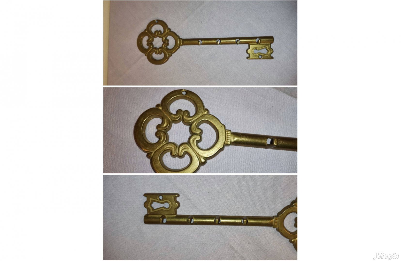 Réz kulcs alakú, falra szerelhető kulcstartó