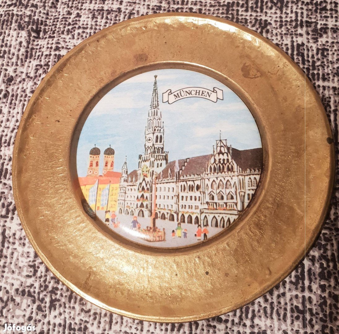 Réz tányér porcelán betéttel München 15 cm átmérővel