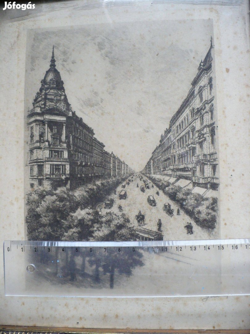 Rézkarc (Garay): Bp., Andrássy út a Deák tér felől kb. 1920 (32x45 cm)