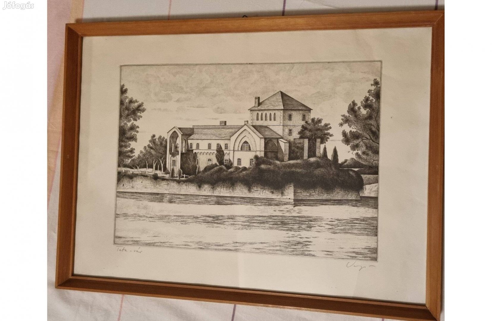 Rézkarc üvegezett keretben - Varga - Tatai vár