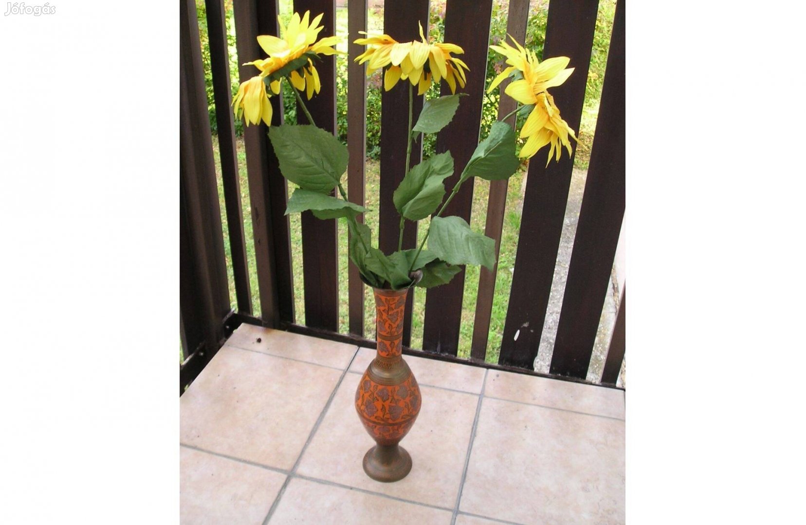 Rézváza, padlóváza, festett, gravírozott - 46 cm