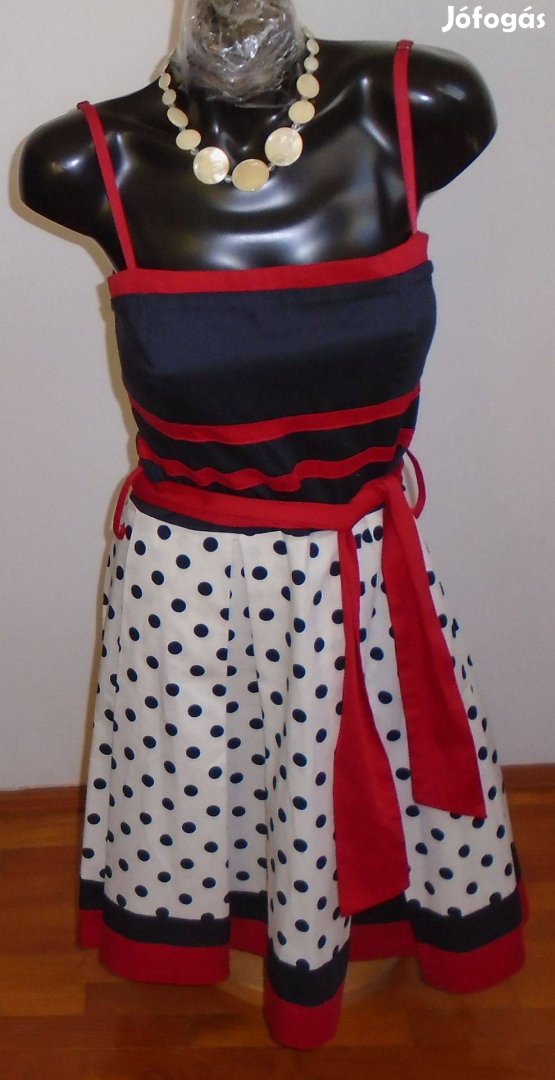 Rinascimento olasz sötétkék-piros-fehér saját öves pamut ruha Új! L