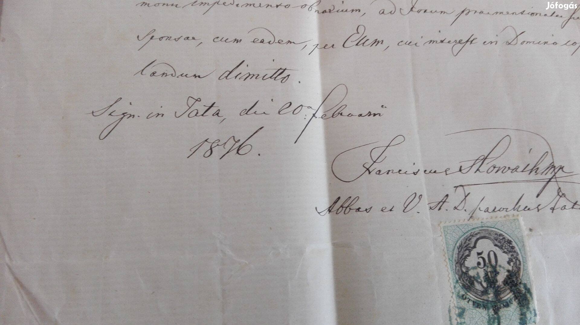 Ritka 1876-os Tatai egyházi levél
