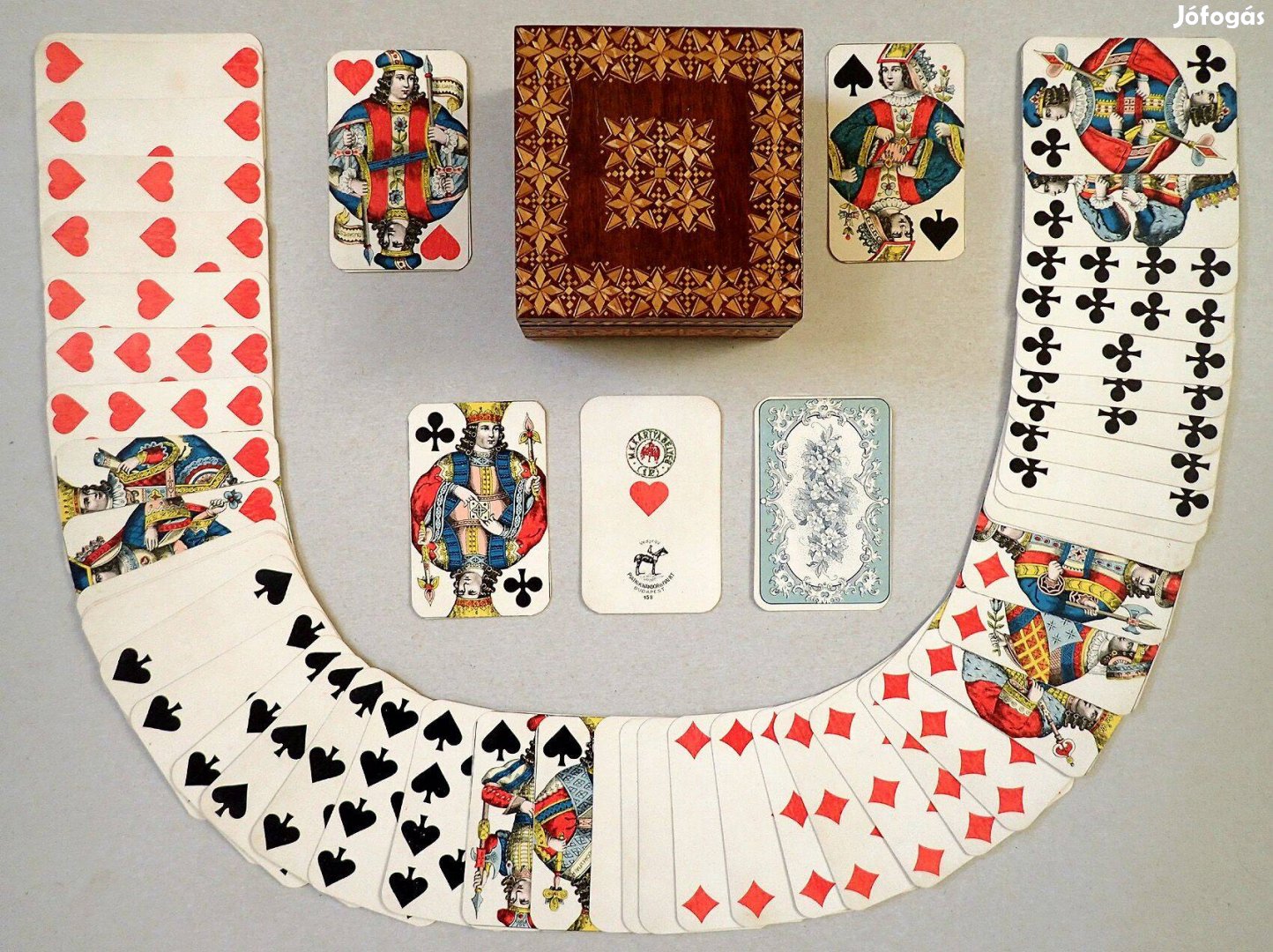 Ritka antik Piatnik védjegyes tarokk kártya jóskártya vetőkártya doboz
