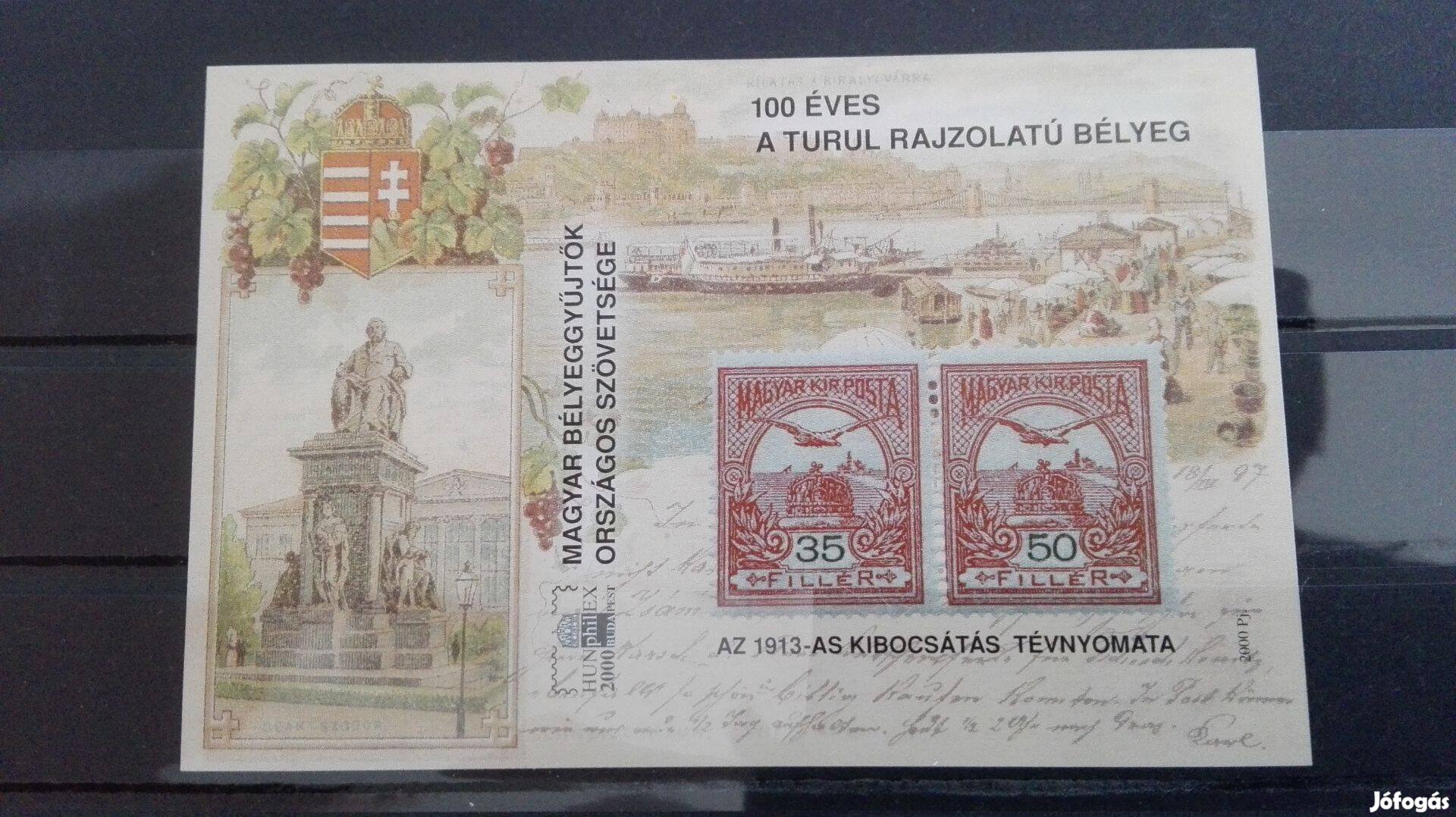 Ritka hátlapi felirattal 100 éves a Turul bélyeg 2000-res emlékív