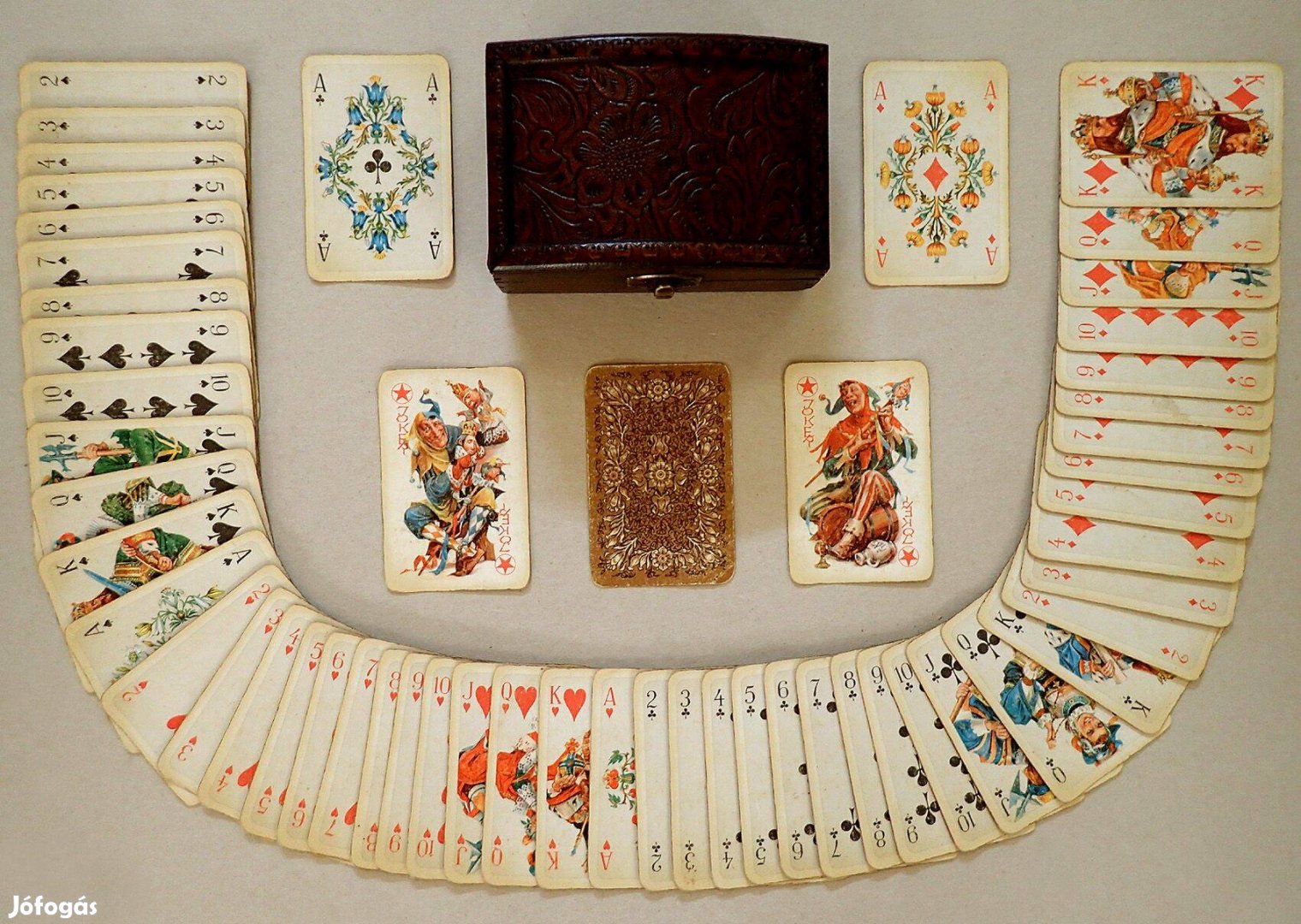 Ritka régi antik vintage német népi folklór francia kártya játék pakli