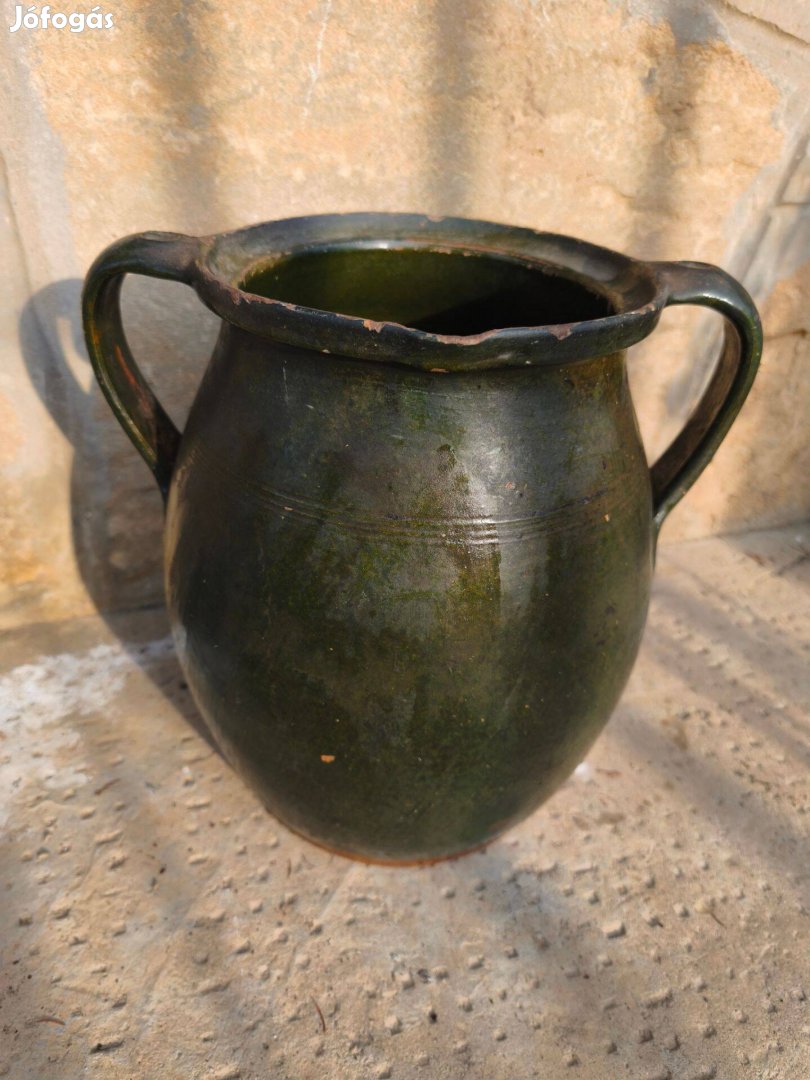 Ritka sötét zöld népi mázas kancsó