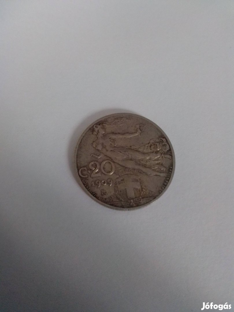 Ritkaság, 1909, 20 Centesimi Italia, hibás veret, eladó! 