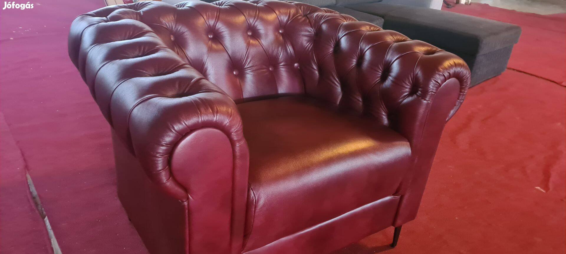 Ritkaság:)új antikbordó valódi bőr chesterfield fotel 250eft