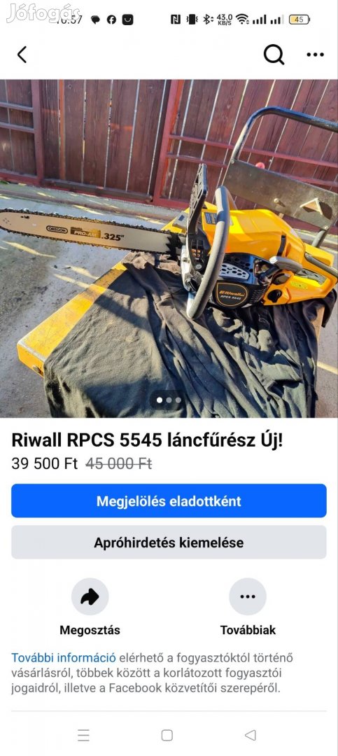 Riwall RPCS 5545 láncfűrész Új!