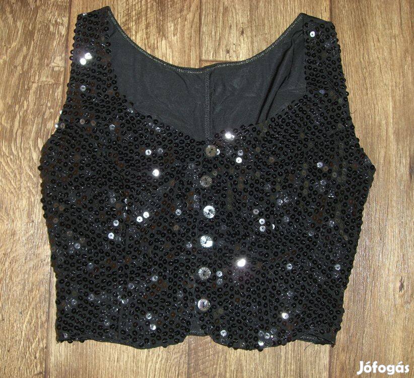 Roccobarocco flitteres rugalmas fekete crop top rövid felső