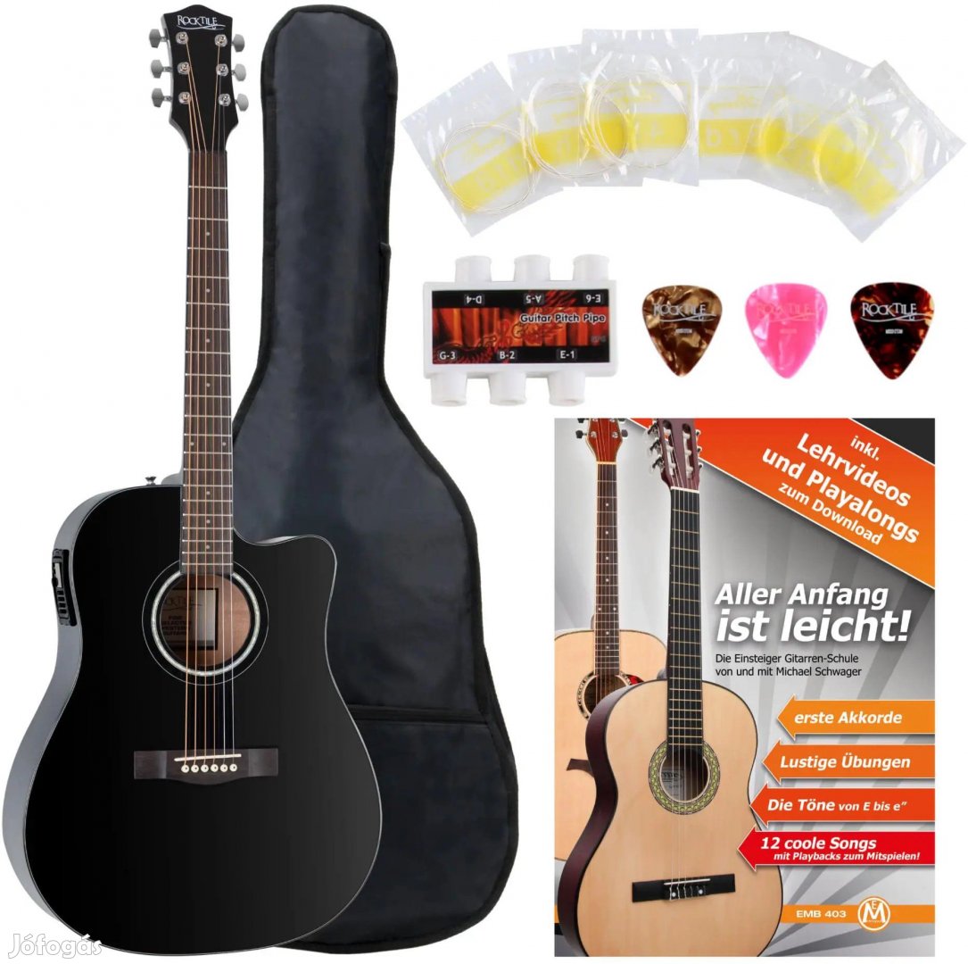Rocktile D-60CE Akusztikus Gitár Fekete KÉSZLET kiegészítőkkel