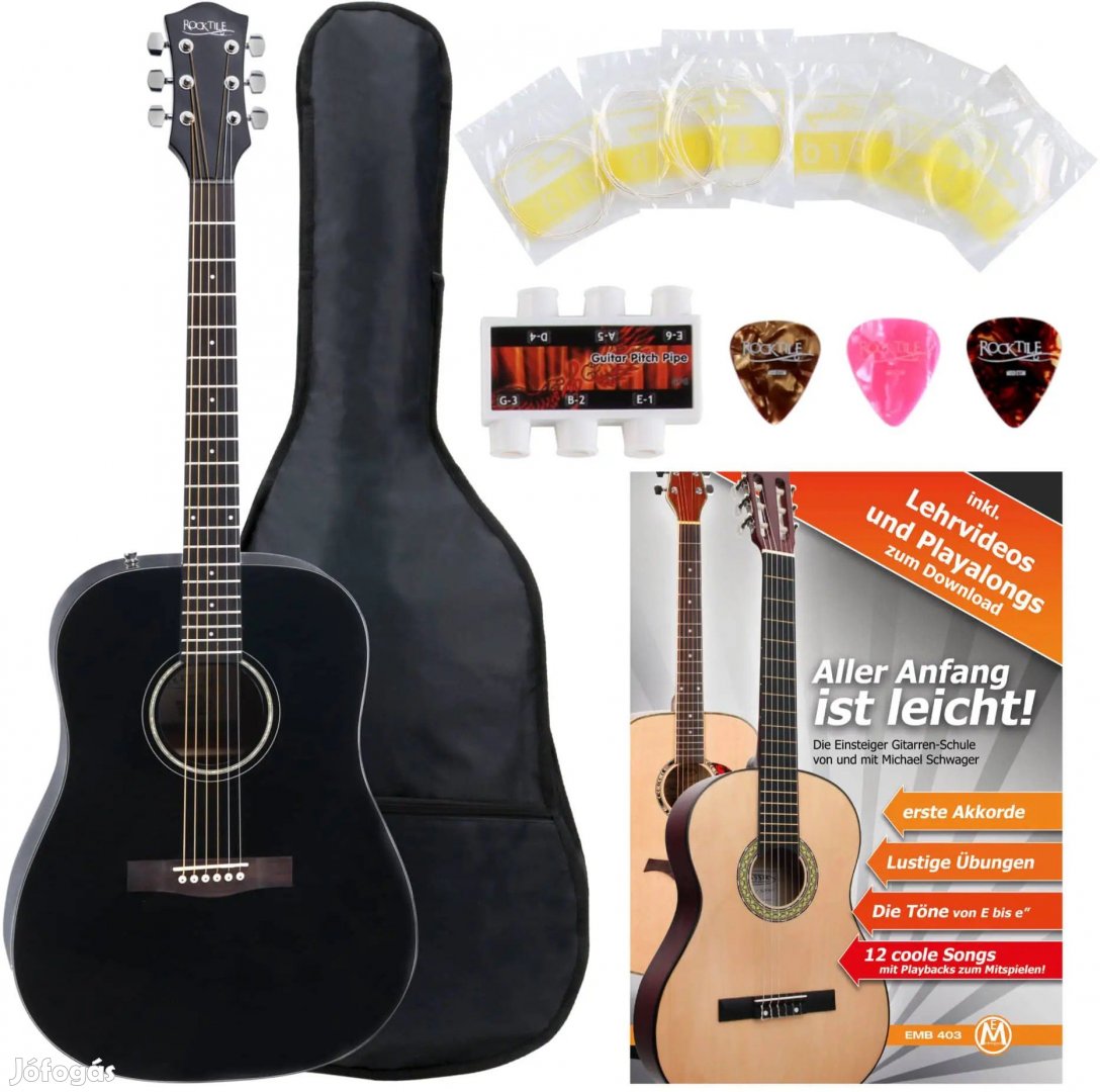 Rocktile D-60 Akusztikus Gitár Fekete KÉSZLET kiegészítő készlettel