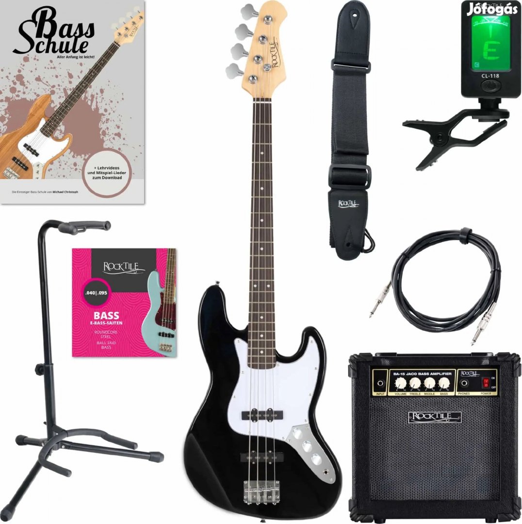 Rocktile Fatboy II E-Bass Fekete KÉSZLET +Pánt, +Iskola, +Kábel