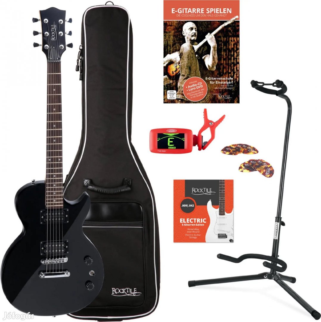 Rocktile LP-100 Elektromos Gitár Fekete KÉSZLET tok, húrok, állvány,