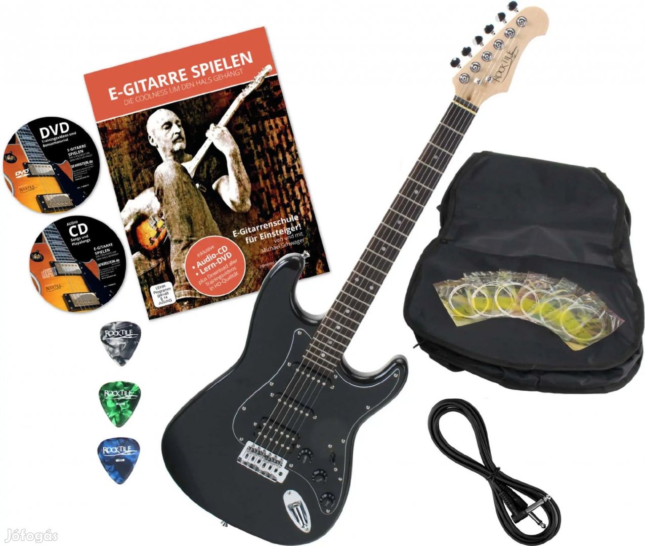 Rocktile Pro ST60-BK elektromos gitár teljesen fekete tartozékokkal