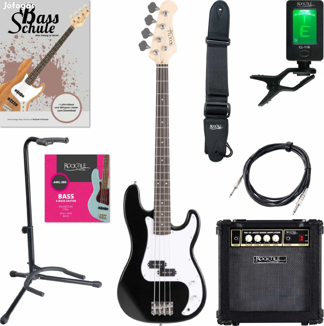 Rocktile Puncher E-Bass Fekete KÉSZLET +Kábel, +Iskola, +Pánt