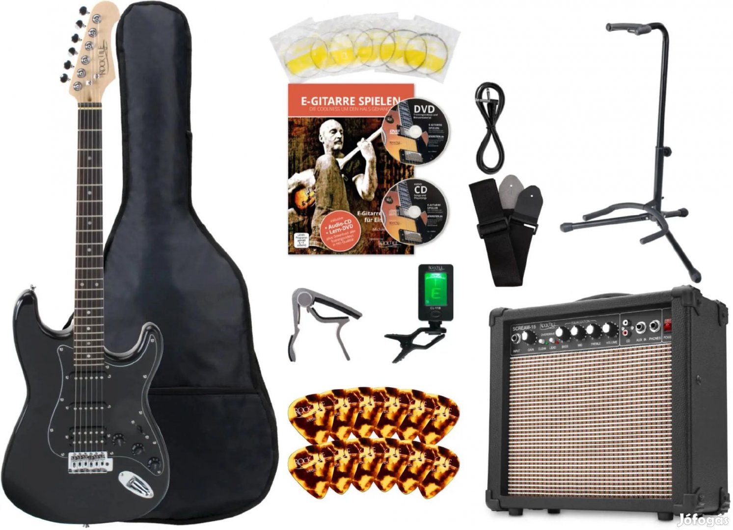 Rocktile Szuper Kit Elektromos Gitár Készlet Fekete, beleértve az
