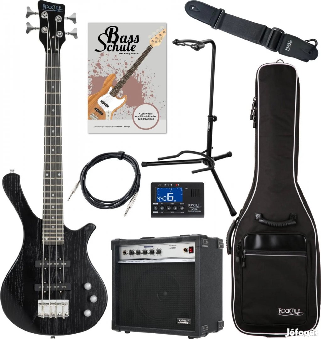 Rocktile TB-4 MBK Traveler E-basszusgitár matt fekete szuper szett