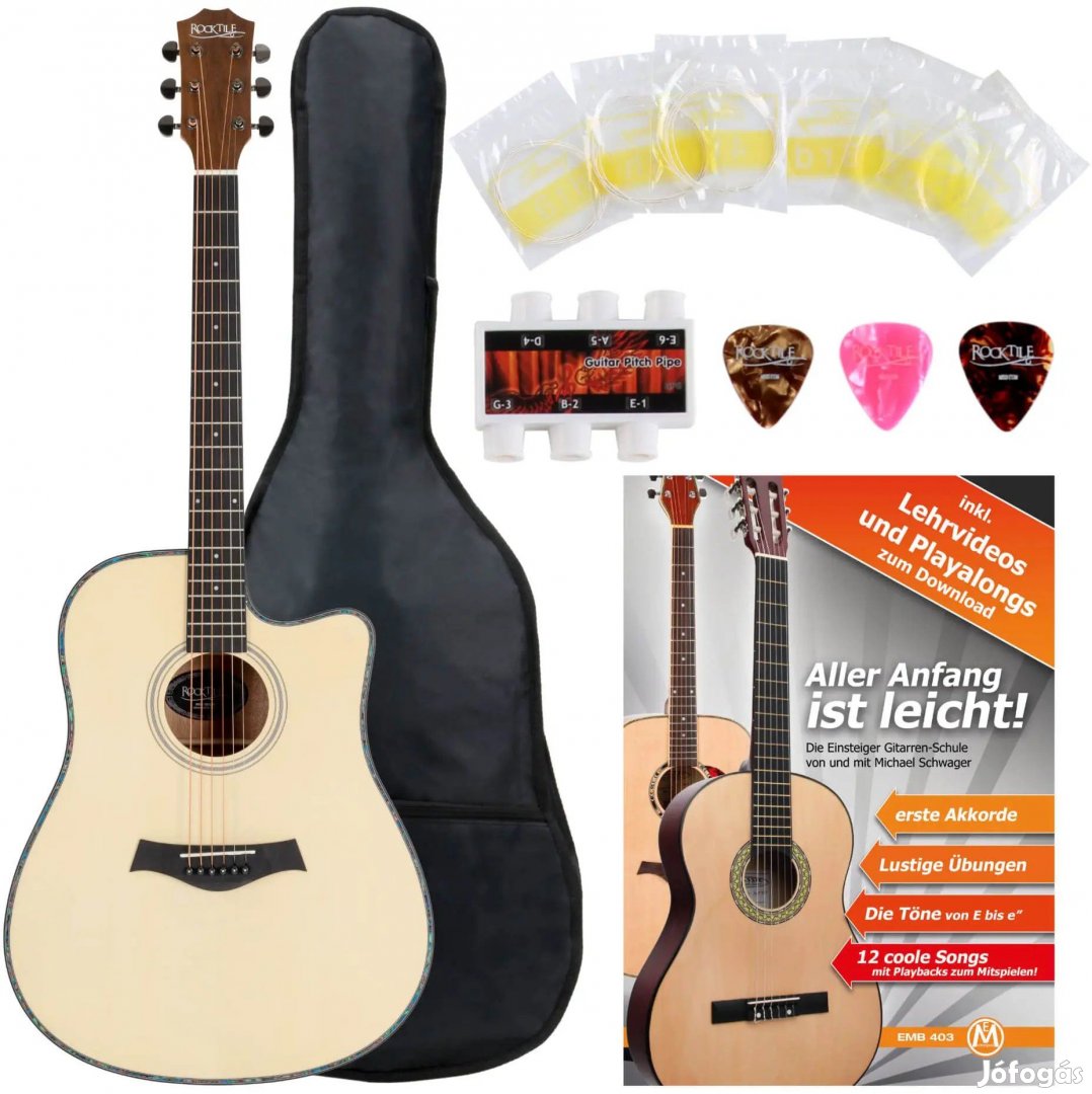 Rocktile WSD-100C NT Akusztikus Folk Gitár, dreadnought Szett 5db