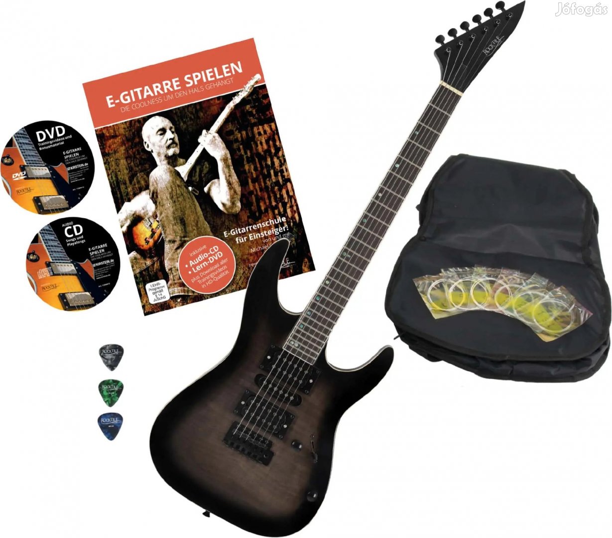 Rocktile per J150-TB elektromos gitár átlátszó fekete tartozékokkal