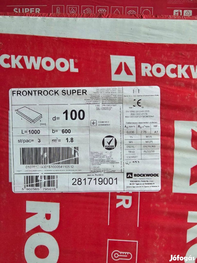 Rockwool Frontrock Super 10cm homlokzati kőzetgyapot szigetelés