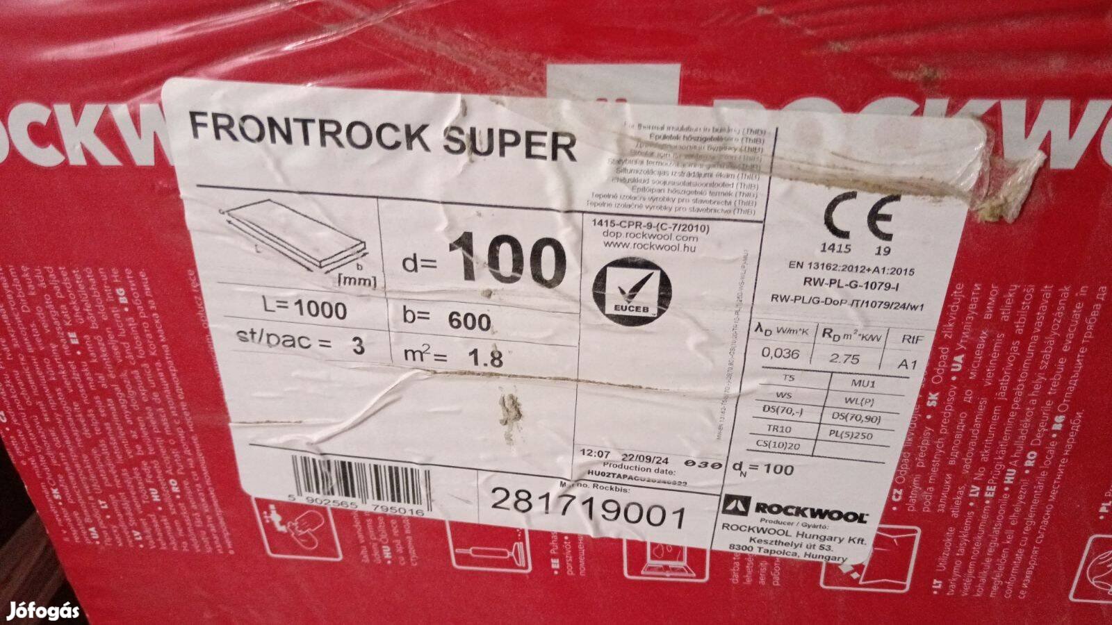 Rockwool Frontrock Super Vakolható Kőzetgyapot tábla 10cm