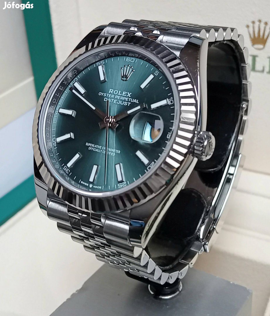 Rolex datejust 41 mint green komplett,garanciális óra eladó,csere