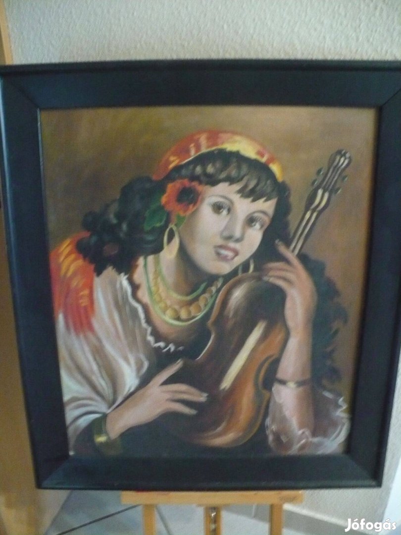 Roma lány hegedűvel festmény
