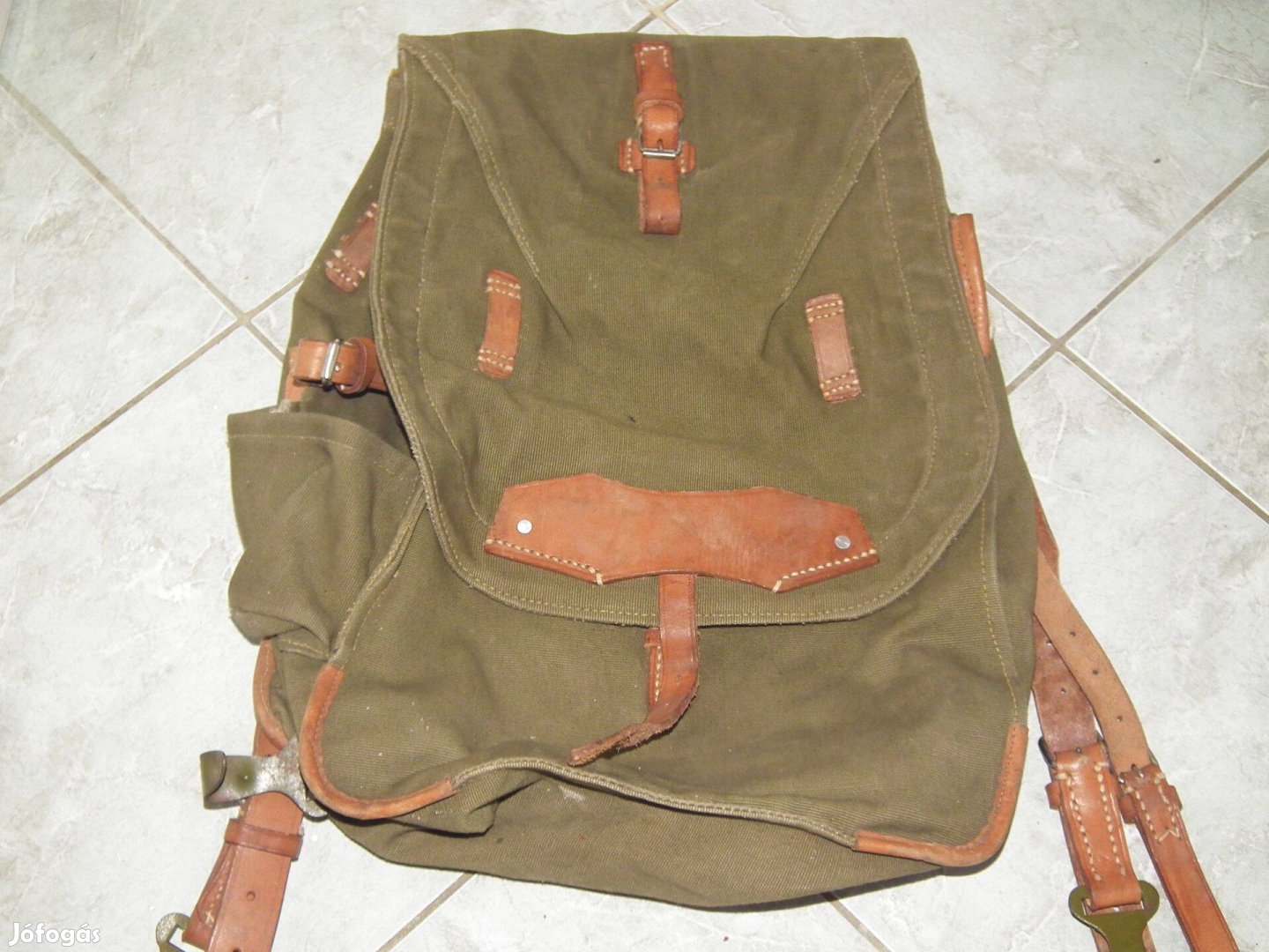 Román retró zöld valódi strapabíró katonai hátizsák