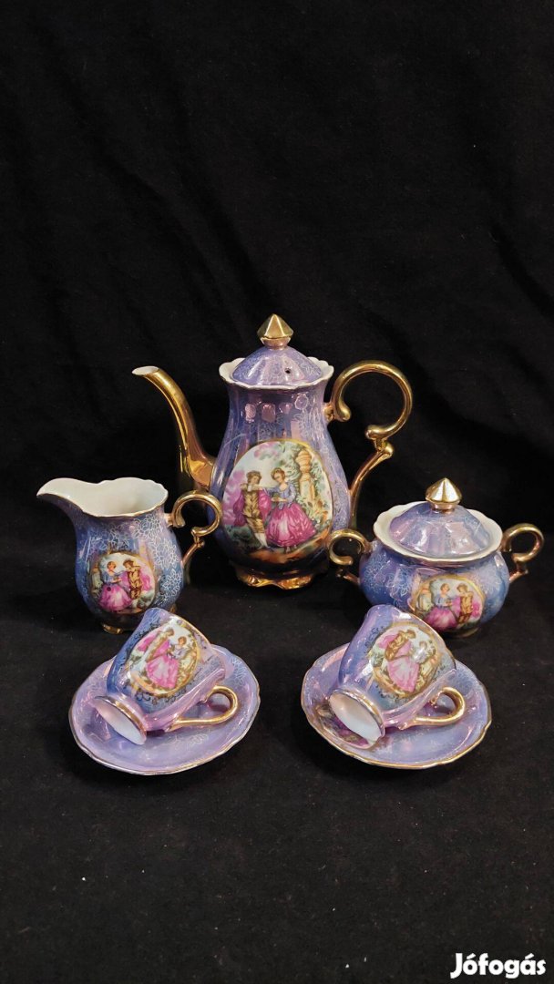 Romantikus jelenetes porcelán 2 személyes mokkás készlet