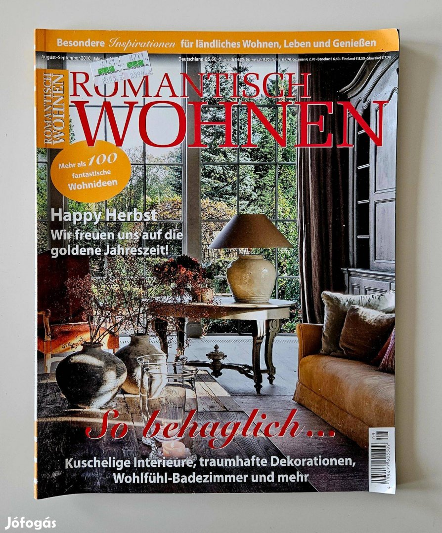Romantisch Wohnen német nyelvű lakberendezési magazin 2016/9