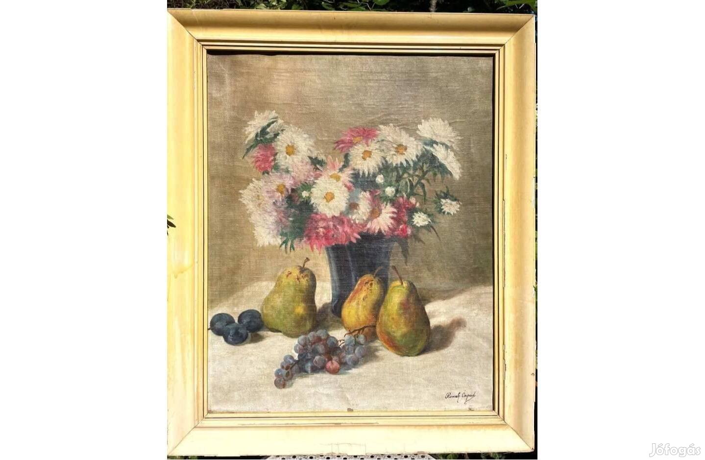 Romek Árpád asztali csendélet virágokkal gyümölcsökkel