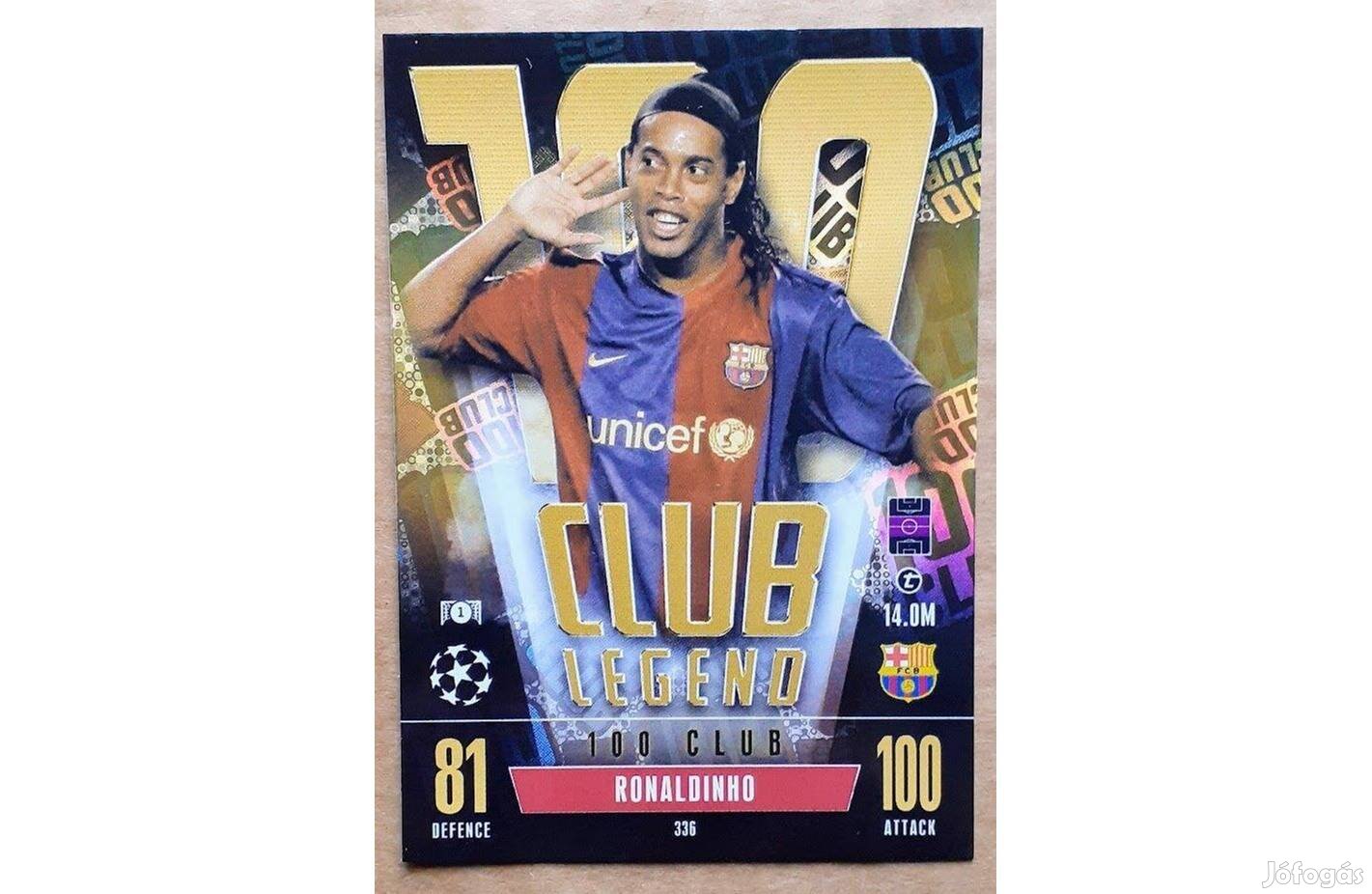 Ronaldinho Barcelona 100 Club Legend focis kártya Match Attax Extra