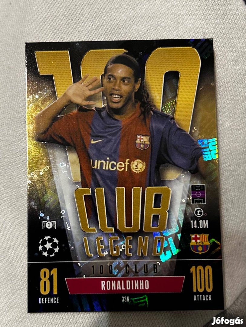 Ronaldinho Barcelona 100 Club Legend focis kártya Match Attax Extra