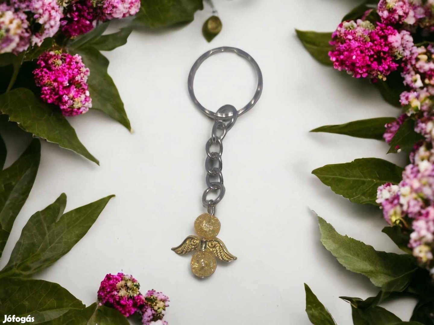 Roppantott arany aura kvarc angyal kulcstartó