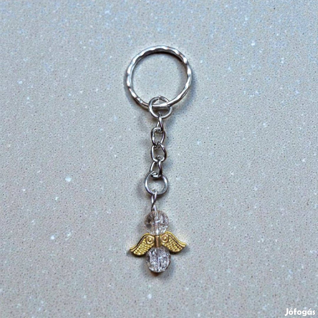Roppantott kvarcüveg angyal kulcstartó