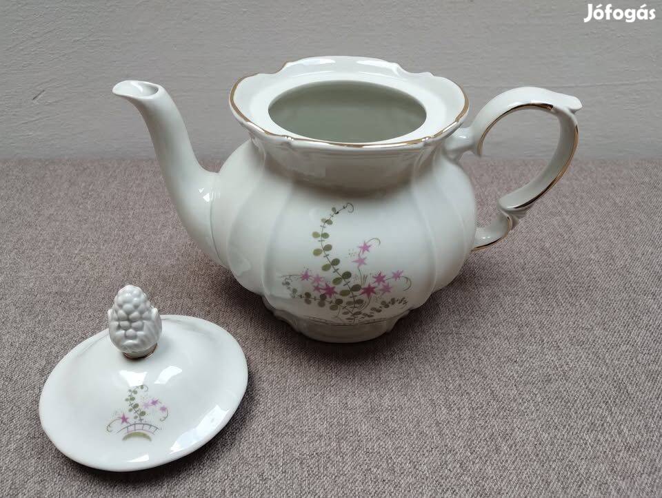 Roschütz kézzel festett porcelán teáskanna, aranyozott, eladó!