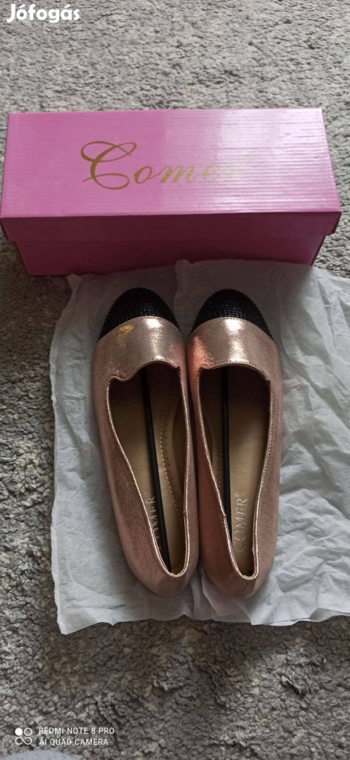 Rosegold orra fekete kövekkel díszített topánka, balerina cipő 40-es
