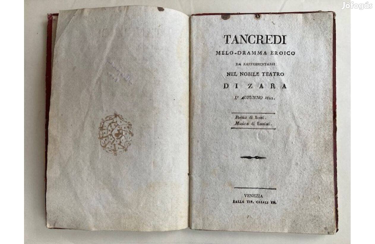 Rossini: "Tancredi" operájának eredeti szövegkönyve (1822)