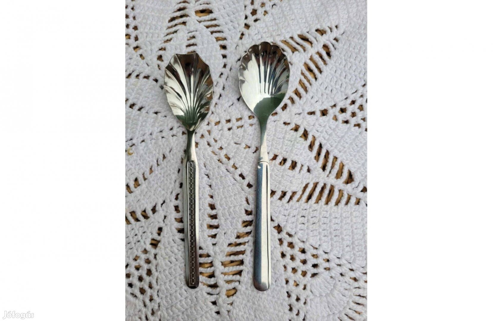 Rostfrei kagyló fejű cukor vagy kaviár kis kanál 2 db