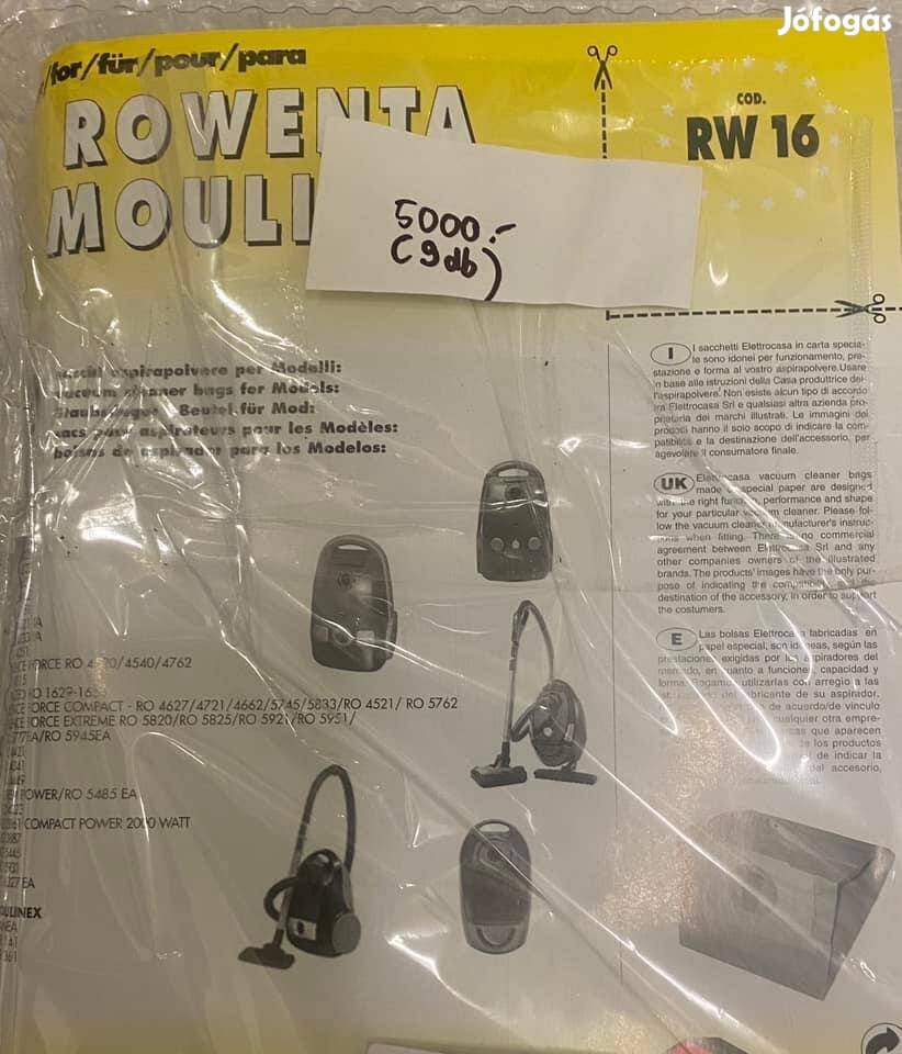 Rowenta, Moulinex RW16-os porzsák 9 db 