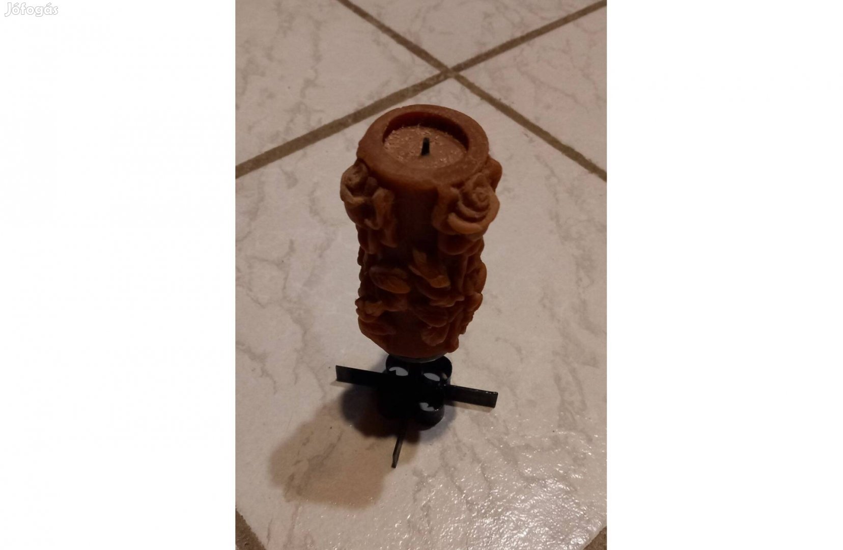 Rózsás bordó piros gyertya fém gyertyatartó - Új