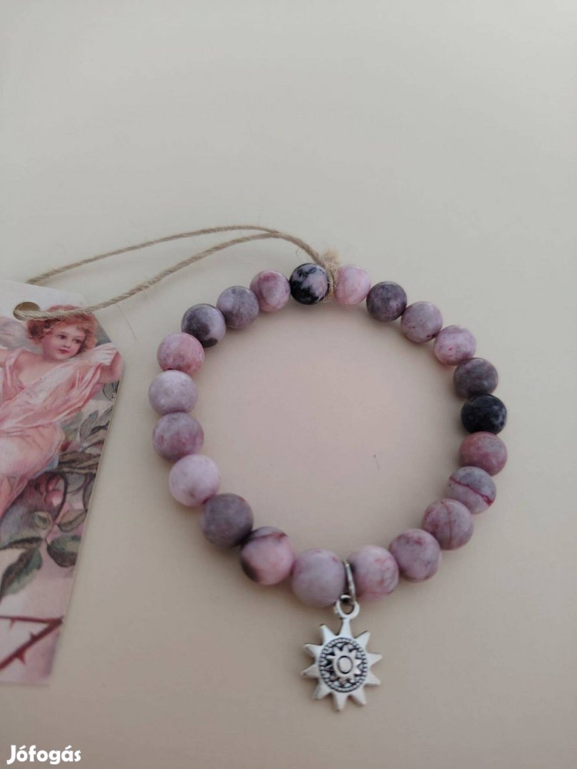 Rózsaszín ásványgyöngy karkötő nap medállal női gyöngy