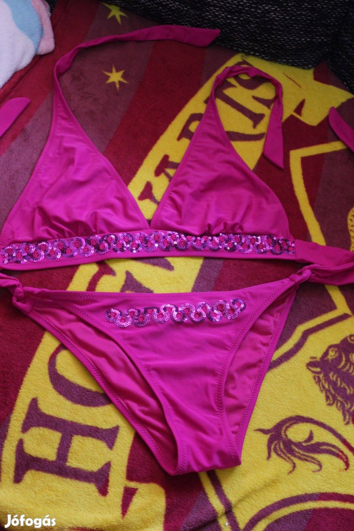 Rozsaszin diszitett bikini szett, furdoruha, M (1x viselt)