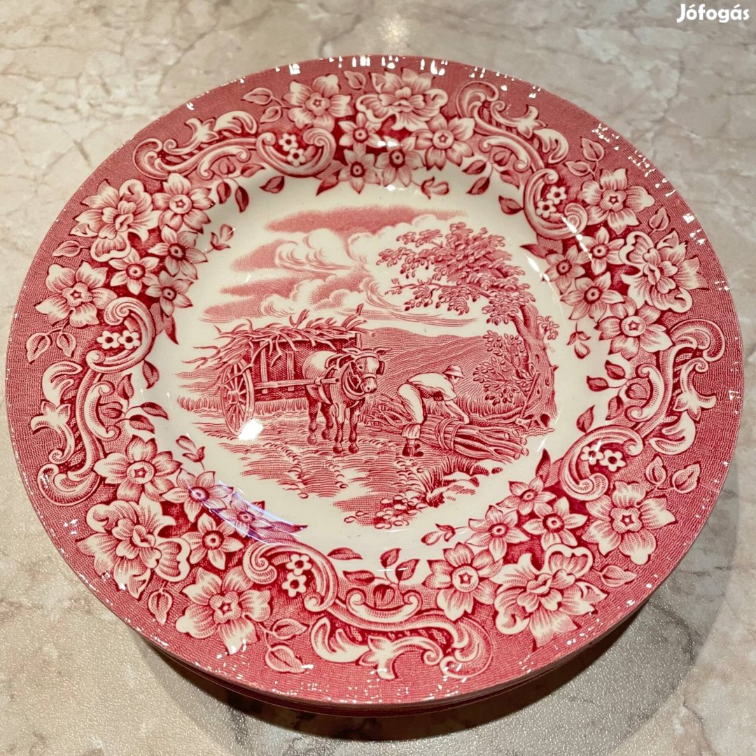 Rózsaszín festett porcelán kistányér 6 db Royal Tudor Ware