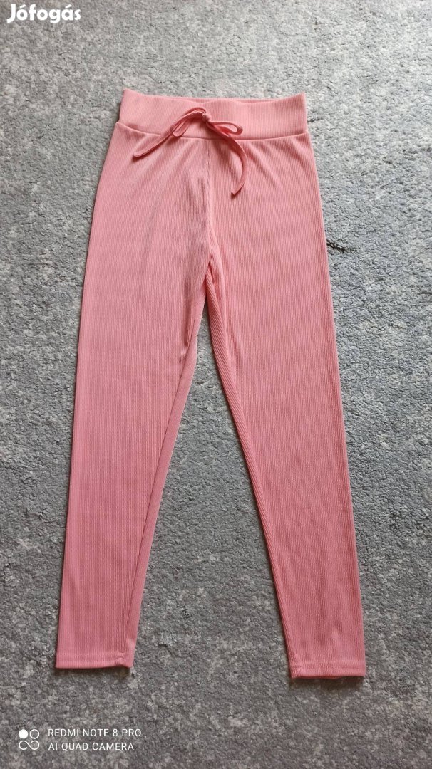Rózsaszín gumis derekú magas derekú cicanadrág, leggings XS-S