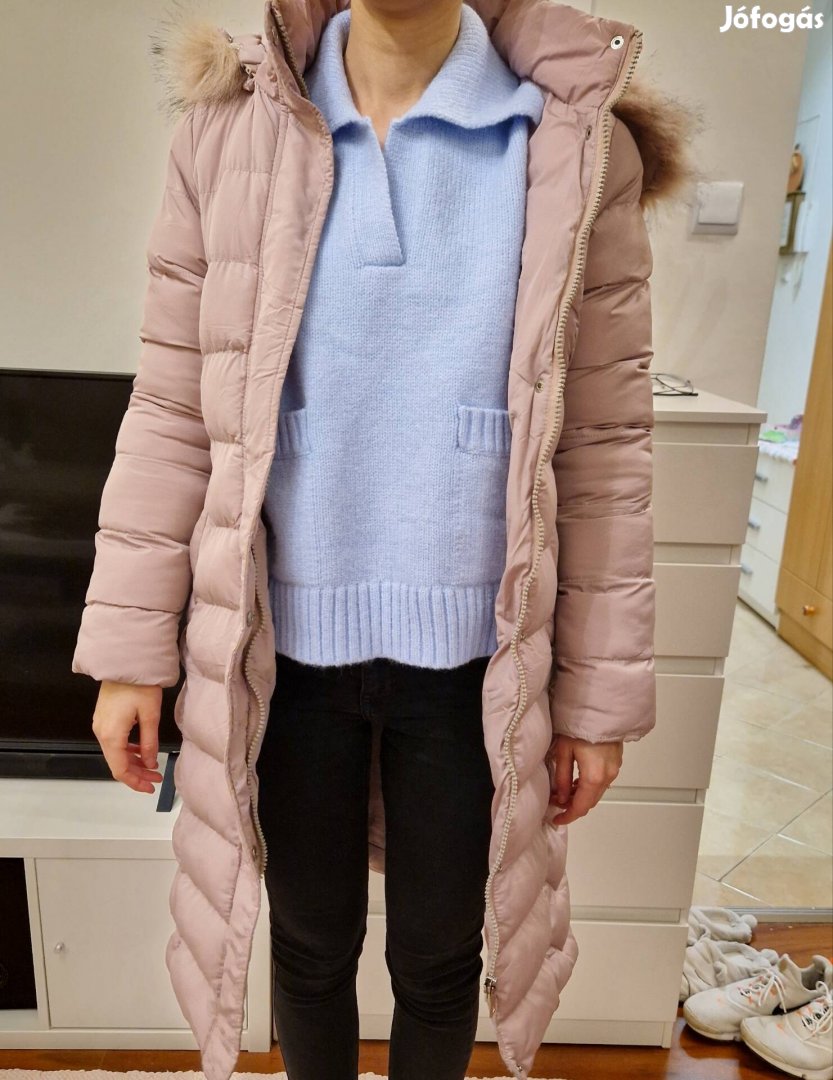 Rózsaszín női hosszú téli kabát S