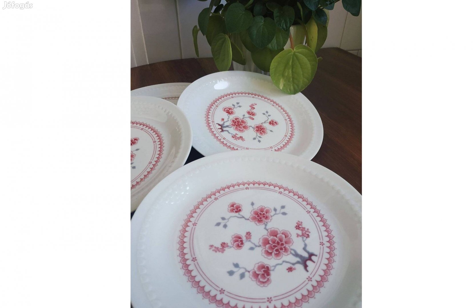 Rózsaszín virágmintás Inglasur NDK süteményes tányér szett (6)