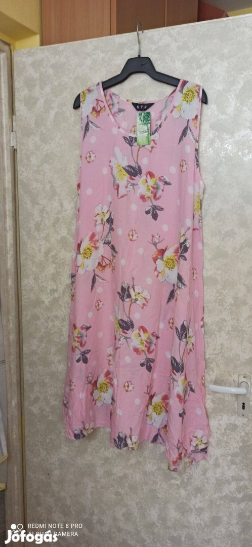 Rózsaszín virágmintás pántos lenge ruha 44-es